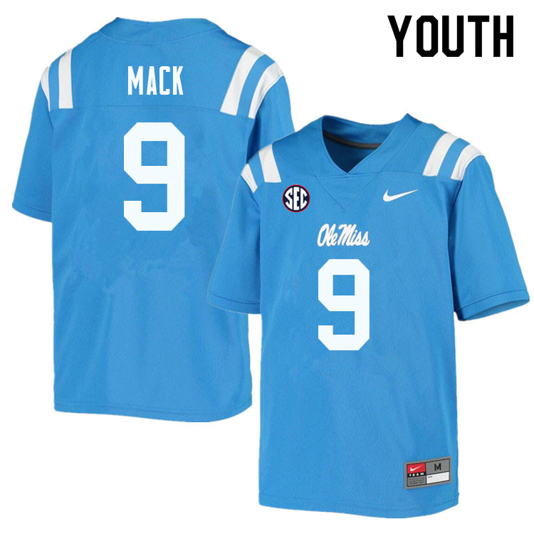 Youth #9 Brandon Mack Ole Miss Rebels College Football Jerseys Sale-Powder Blue